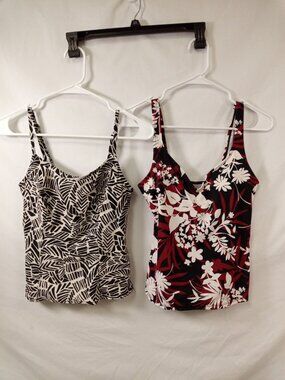 Baltex Women's Black Red White Floral Tankini Tops Size 8